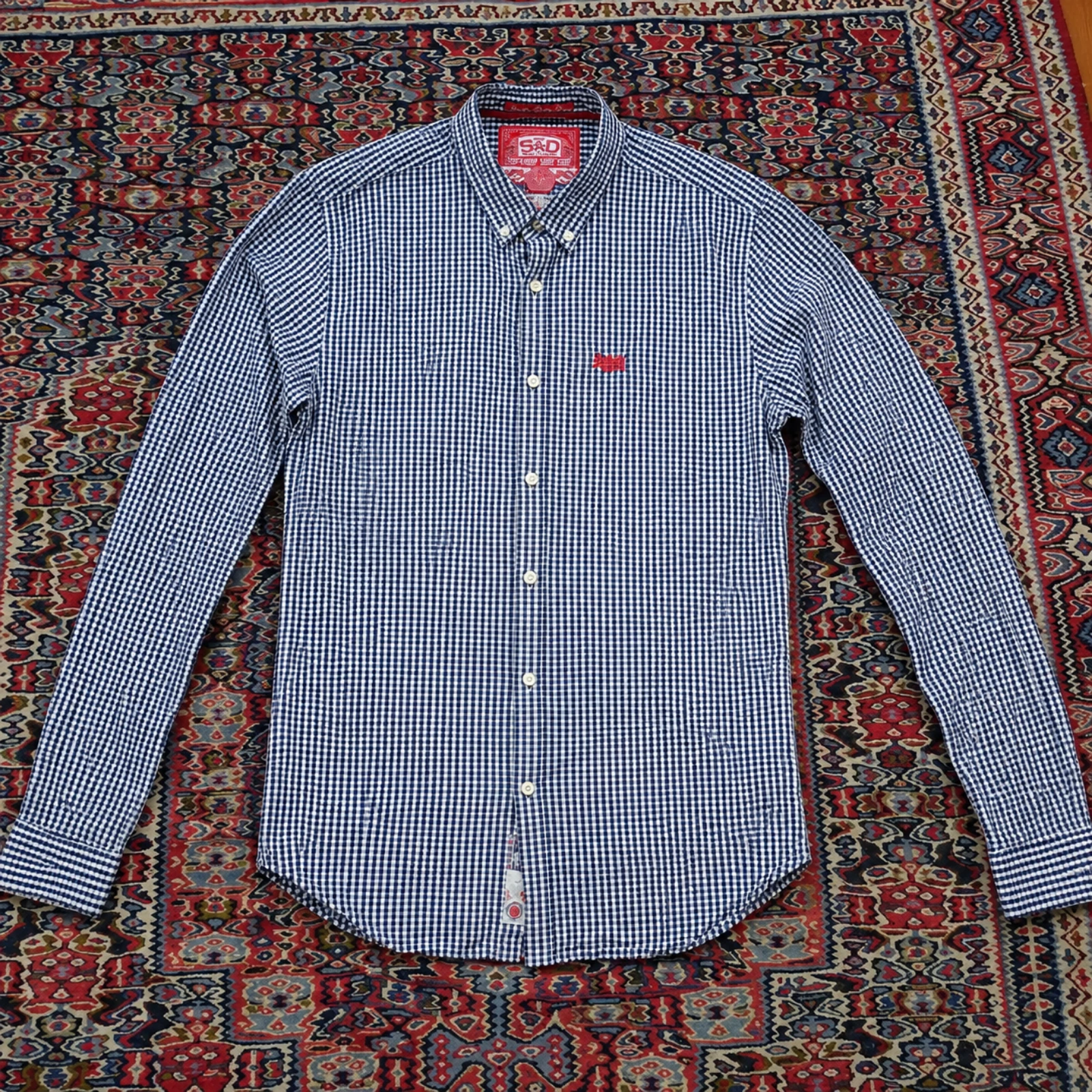 Superdry Chemise Homme XXL Vichy Bleu Blanc Button Down Casual Preppy
